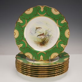 Set of 8 Wedgwood Arthur Dale Holland Hand-Painted Cabinet Fish Plates