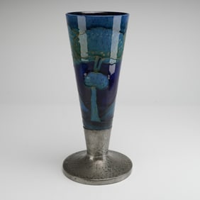 Moorcroft Pottery and Tudric Pewter Mounted Vase, Moonlit Blue