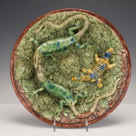 Manuel Mafra Palissy Majolica Ware Charger with Lizards