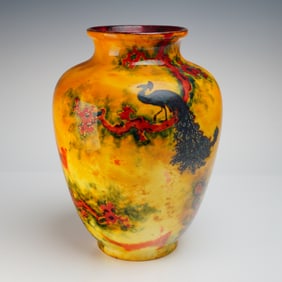 Bernard Moore Exotic Bird Motif Flambe Vase