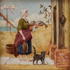 A Framed Tile Panel by Henry Stacy Marks for Doulton & Co.