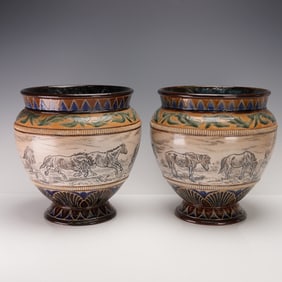 Pair of Doulton Lambeth Hannah & Lucy Barlow Jardinieres