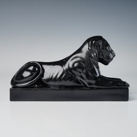 Wedgwood Etruria Black Ceramic Figurine, The Egyptian Lion