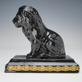 Wedgwood Black Ceramic Neoclassical Seated Lion Paperweight Figurine