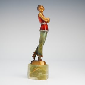 Josef Lorenzl Art Deco Cold-Painted Figurine of a Dancer on Onyx Base
