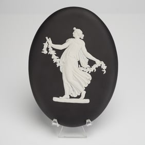 Wedgwood Black Jasperware Dancing Hours Motif Oval Plaque