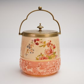 Wedgwood Queensware Embossed Biscuit Barrel with Lid, Circa 1880