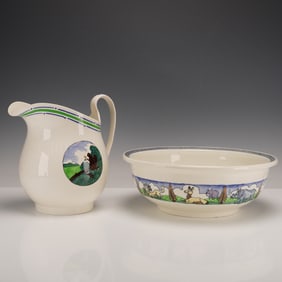Wedgwood Etruria Hand Painted Ceramic Nursery Pitcher and Wash Basin Set