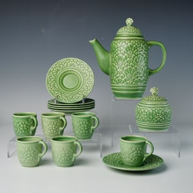 A 16-Piece Wedgwood Green Matte-Glazed Stoneware Coffee Service