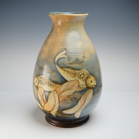 William Moorcroft Fish Pattern Salt-Glazed Vase