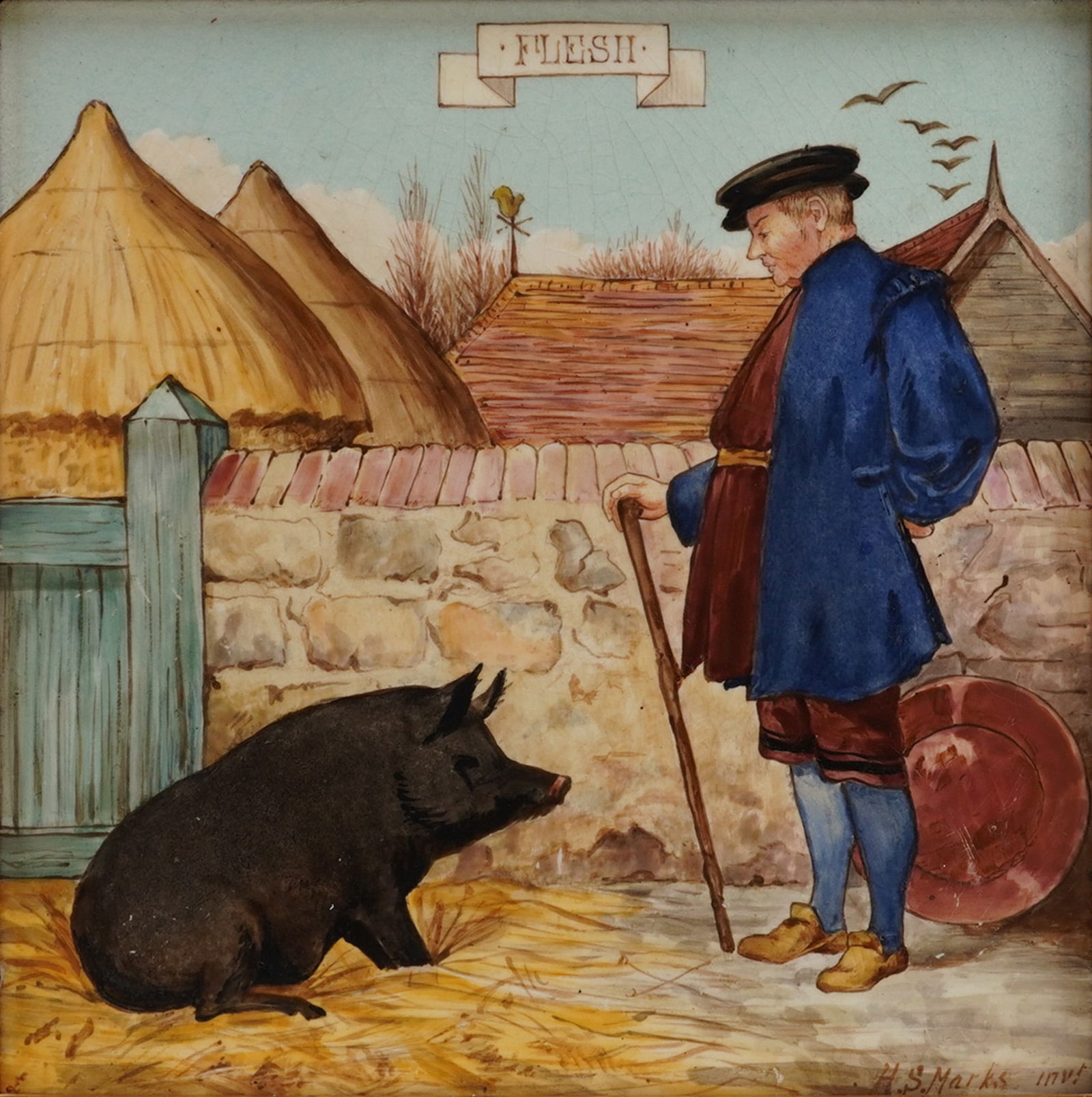 A Framed Tile Panel by Henry Stacy Marks for Doulton & Co. (1 of 5)