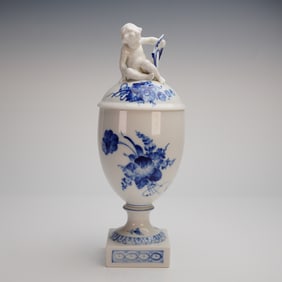 Royal Copenhagen Porcelain Lidded Urn, Blue Flower
