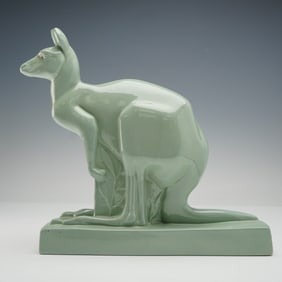 A Wedgwood Green-Glazed Art Deco Kangaroo Figure by John Skeaping