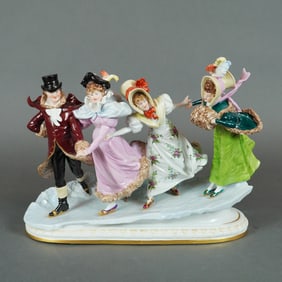 Kister Scheibe-Alsbach Porcelain Ice Skaters Tableau Sculpture