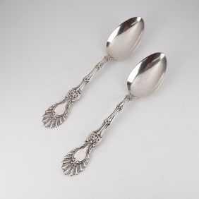 A Pair of Wood & Hughes Sterling Silver Spoons, Patented 1896