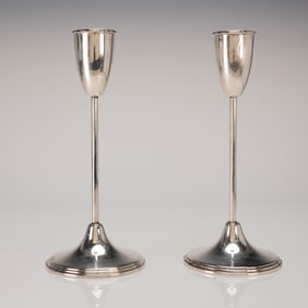 A Pair of Empire Sterling Silver Weighted Candlesticks