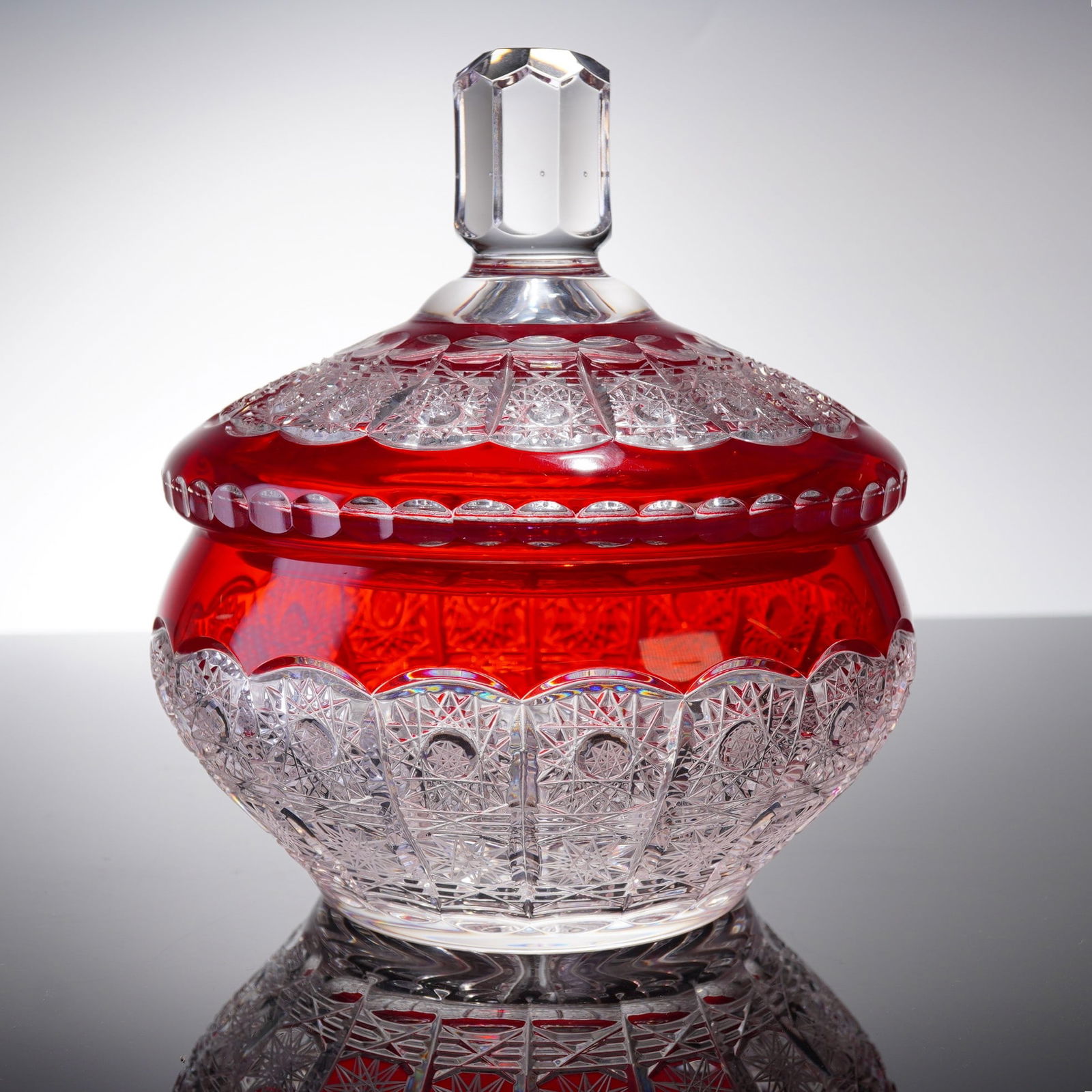 Indiana Glass Diamond Point Cranberry Cased Lidded Candy Dish Compote (1 of 3)