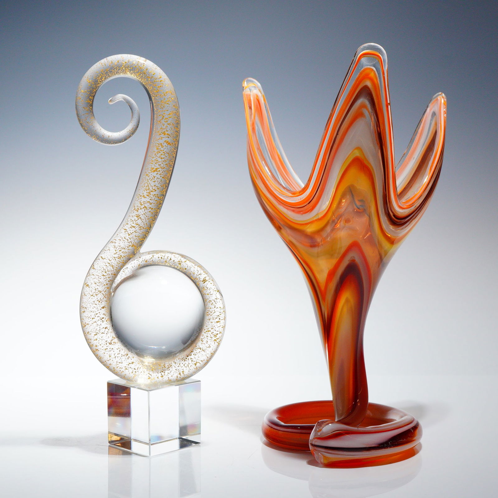 2 Mid-Century Modern Handblown Murano Style Art Glass Sculpture & Vessel (1 of 3)