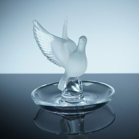 Lalique Crystal Figurine, Dove Ring Dish
