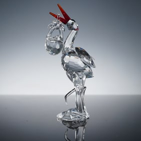 Swarovski Crystal Figurine Stork with Baby in Basket