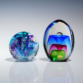 2pc Hand Blown Sommerso Style Art Glass Paperweights