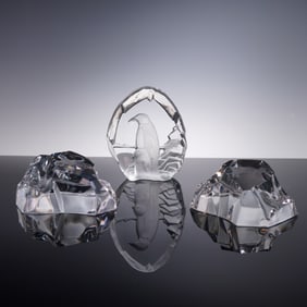3pc Nybro Crystal Paperweights