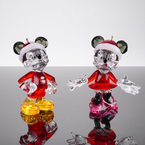 2 Swarovski Crystal Disney Mickey & Minnie Ornaments