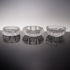 3pc American Brilliant Cut Glass Bowl Ashtrays