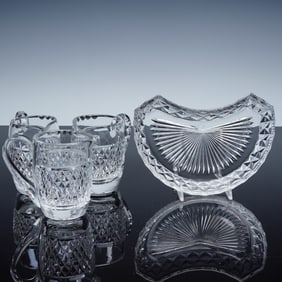 4pc Cut Crystal Jugs and Crescent Plate, Waterford & Val St. Lambert