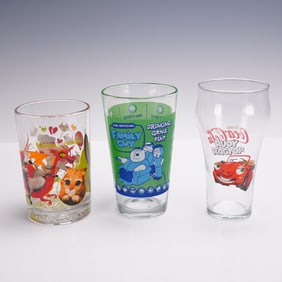 3pc Cartoon and Coca Cola Character Pint Glass Set