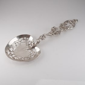 Sterling Silver Rococo Revival Pierced Heart Bowl Slotted Serving Spoon