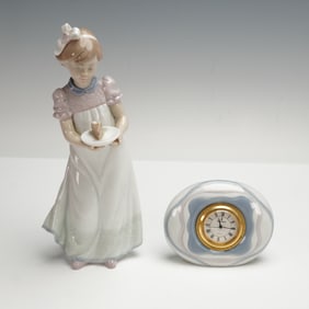 2pc Lladro Porcelain Figurine and Clock