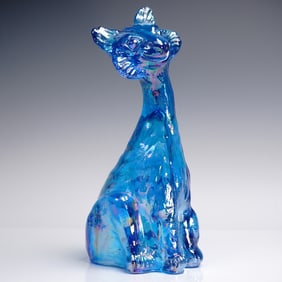 Fenton Art Glass Figurine, Alley Cat in Robyn's Egg Blue Iridized