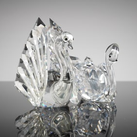A Pair of Iris Arc Crystal Swan Figurines, Olga Plam Limited Edition