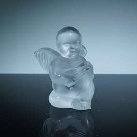 Lalique Crystal Figurine, Angel with Lute