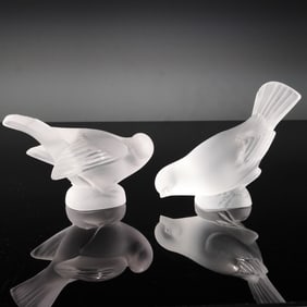 2pc Lalique Crystal Figurines, Birds