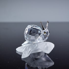 Swarovski Crystal Figurine, Snail on Leaf, Model 196501