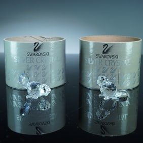 2pc Swarovski Crystal Figurines, Baby Beaver - Sitting and Lying