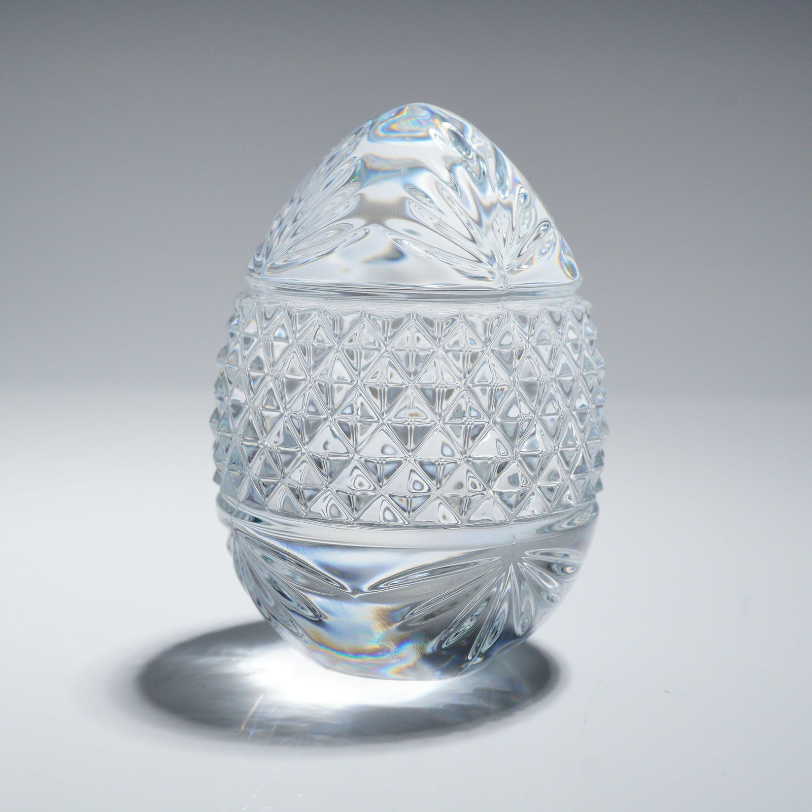French Cut Crystal Glass Egg Paperweight with Hobnail and Foliate Motifs (1 of 3)