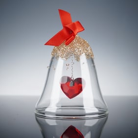 Swarovski Christmas Bell Ornament with Suspended Ruby Red Crystal Heart