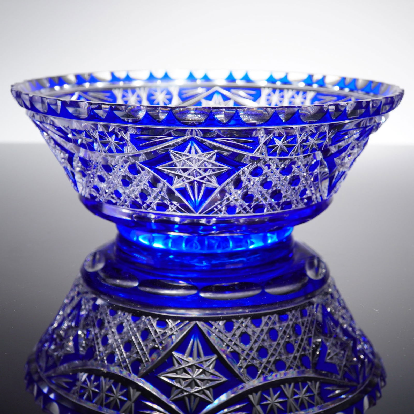 Bohemian Cobalt Blue Cut Crystal Centerpiece Bowl (1 of 3)