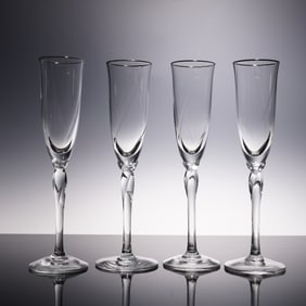 4pc Lenox Millennium Fluted Champagne Glasses, Rhythm Platinum