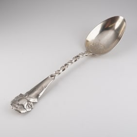Victorian Sterling Silver Spoon, Barley-Twist Stem & Floral