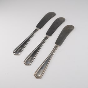 Three Art Deco Sterling Silver Flat Handle Butter Knives