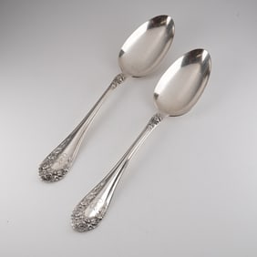 A Pair of R. Wallace & Sons Sterling Silver Serving Spoons, Pat. 1899