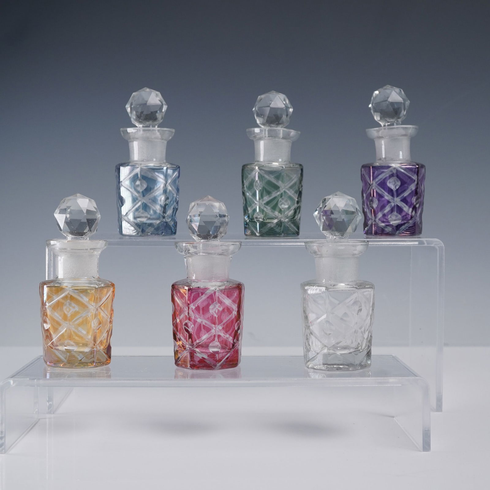 6pc Multi-Color Cut Glass Perfume Bottles (1 of 7)