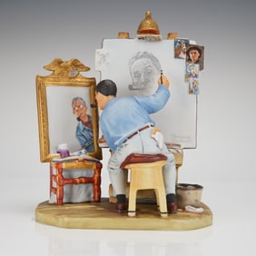 Gorham Norman Rockwell 1978 Triple Self-Portrait Ceramic Figurine