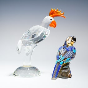 2 Bird Figurines De Rosa Rinconada Macaw & Faceted Crystal Cockatoo