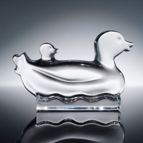Baccarat Crystal Figurine, Duck Mother and Baby