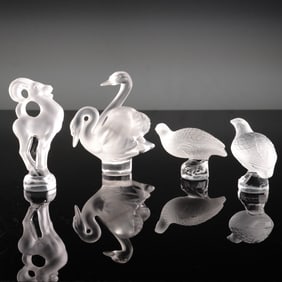 4pc Lalique France Frosted Crystal Animal Figurines